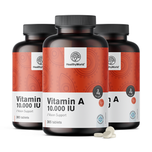 Healthy World 3x Vitamine A 10 000 UI, ensemble 1095 comprimes