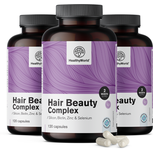 Healthy World 3x Hair Beauty Complex - Vitamines et mineraux pour cheveux, ensemble 360 gelules