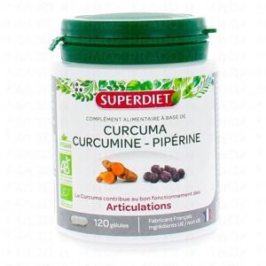 SUPERDIET Curcuma, curcumine piperine bio 120 gélules - Publicité