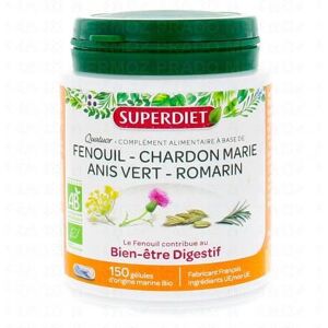 SUPERDIET Quatuor digestion bio flacon 150 gélules - Publicité