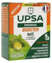 UPSA Booster Maté 9 Vitamines & 2 Minéraux - 20 Comprimés Effervescents - Boîte 2 tubes de 10 comprimés