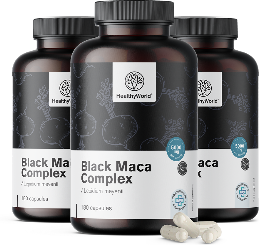 Healthy World 3x Complexe Maca noir 5000 mg, ensemble 540 gélules