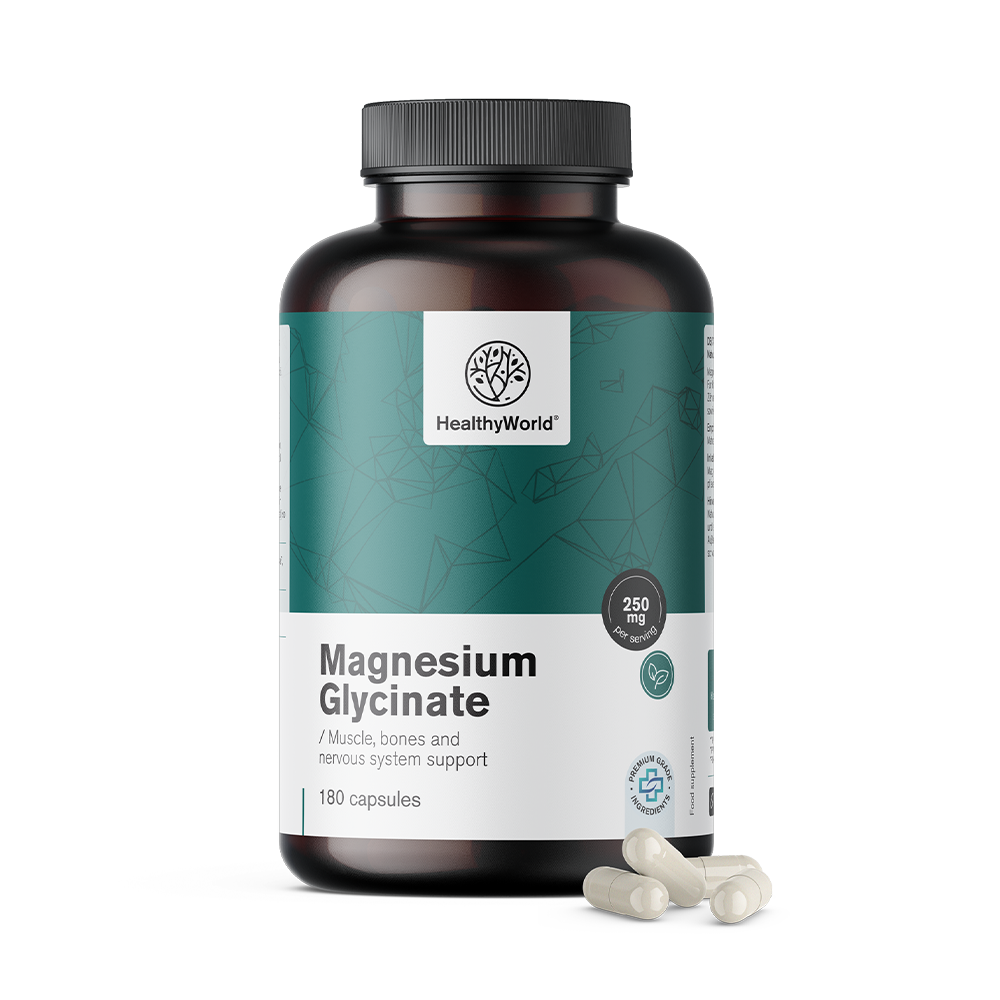 Healthy World Glycinate de magnésium 250 mg, 180 gélules