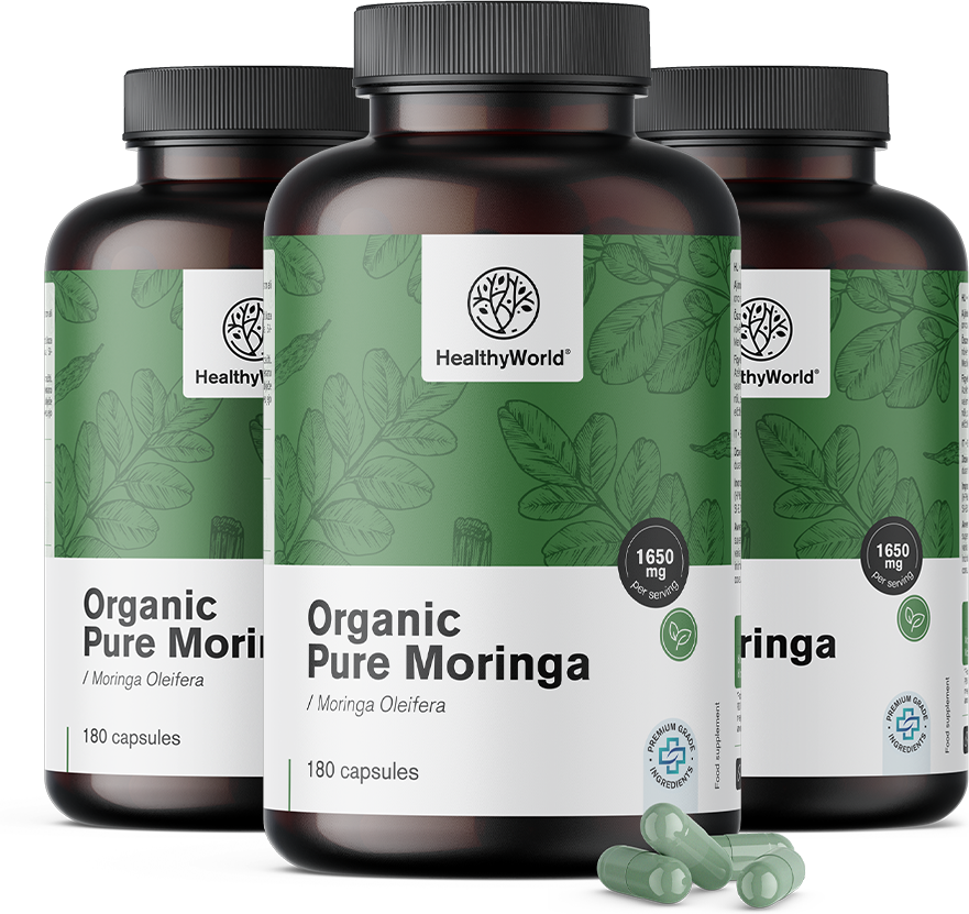 Healthy World 3x Moringa BIO 1650 mg, ensemble 540 gélules