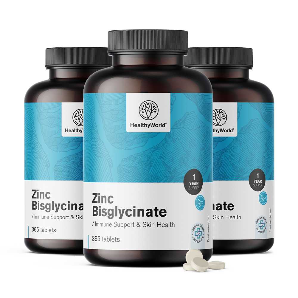 Healthy World 3x Zinc bisglycinate 15 mg, ensemble 1095 comprimés