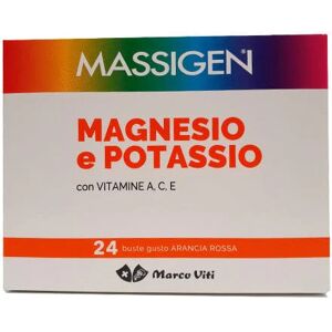 MASSIGEN Magnesio e Potassio 24 Buste Gusto Arancia Rossa