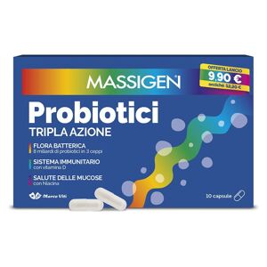 Massigen Probiotici Tripla Azione Integratore Fermenti Lattici 10 Capsule