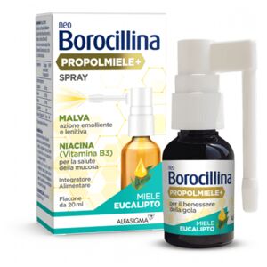 Neoborocillina Alfasigma Propolmiele+ Spray Integratore per il Benessere della Gola Miele Eucalipto 20 ml