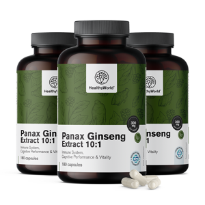 HealthyWorld® 3x Panax Ginseng 300 mg – estratto di ginseng 10:1, totale 360 capsule
