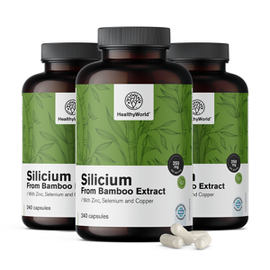HealthyWorld® 3x Silicio 250 mg – dall'estratto di bambù, totale 720 capsule