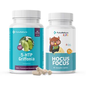 FutuNatura Per una miglior focus: 5-HTP per adulti + HOCUS FOCUS per bambini, set