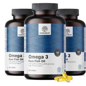 HealthyWorld® 3x Omega-3 1000 mg – da olio di pesce, totale 1095 capsule molli