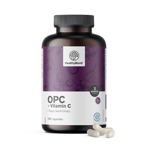 HealthyWorld OPC – da semi d'uva + vitamina C, 180 capsule