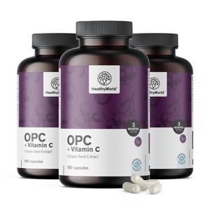 HealthyWorld 3x OPC – da semi d'uva + vitamina C, totale 540 capsule