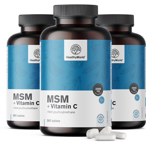 HealthyWorld 3x MSM 2000 mg – con vitamina C, totale 1095 compresse