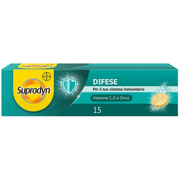 bayer spa supradyn difese, integratore per il sistema immunitario, con vitamina c, d e zinco, 15 compresse effervescenti