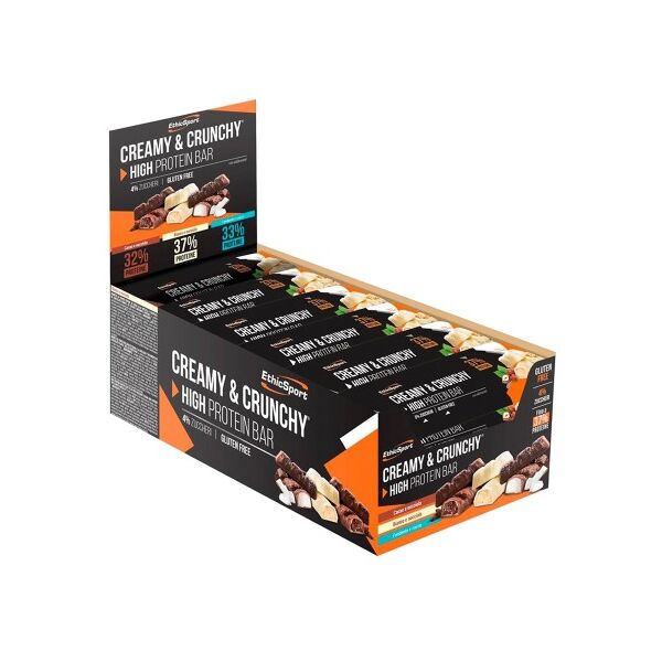 ethicsport creamy & crunchy high protein bar barrette proteiche 37% box 24 pz gusto bianco e nocciola