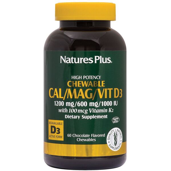 nature's plus cal/mag/d3 calcio magnesio vitamina d3 masticabile al cioccolato 337 mg