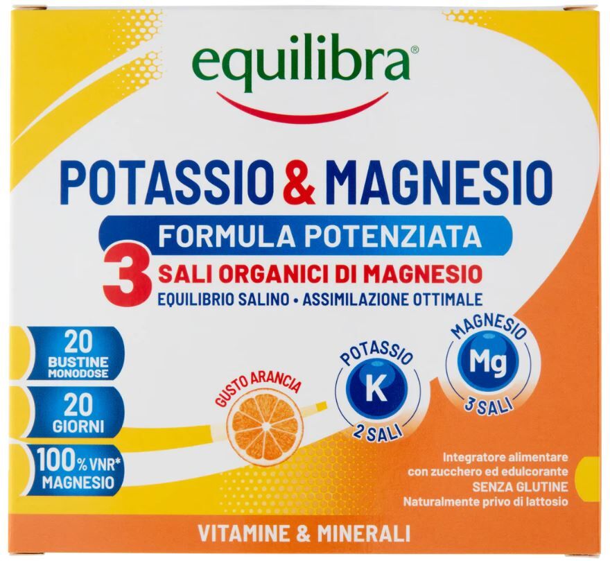 Equilibra ®- 9 confezioni da 20 bustine monodose Potassio & Magnesio 3 Formula Potenziata