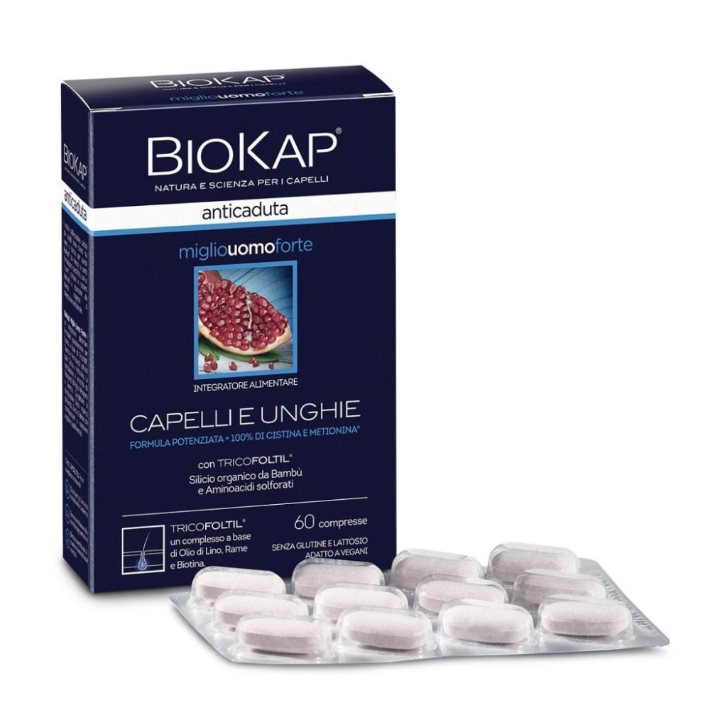Bios Line Biokap - Anticaduta Miglio Uomo Forte con Tricofoltil, 60 Compresse