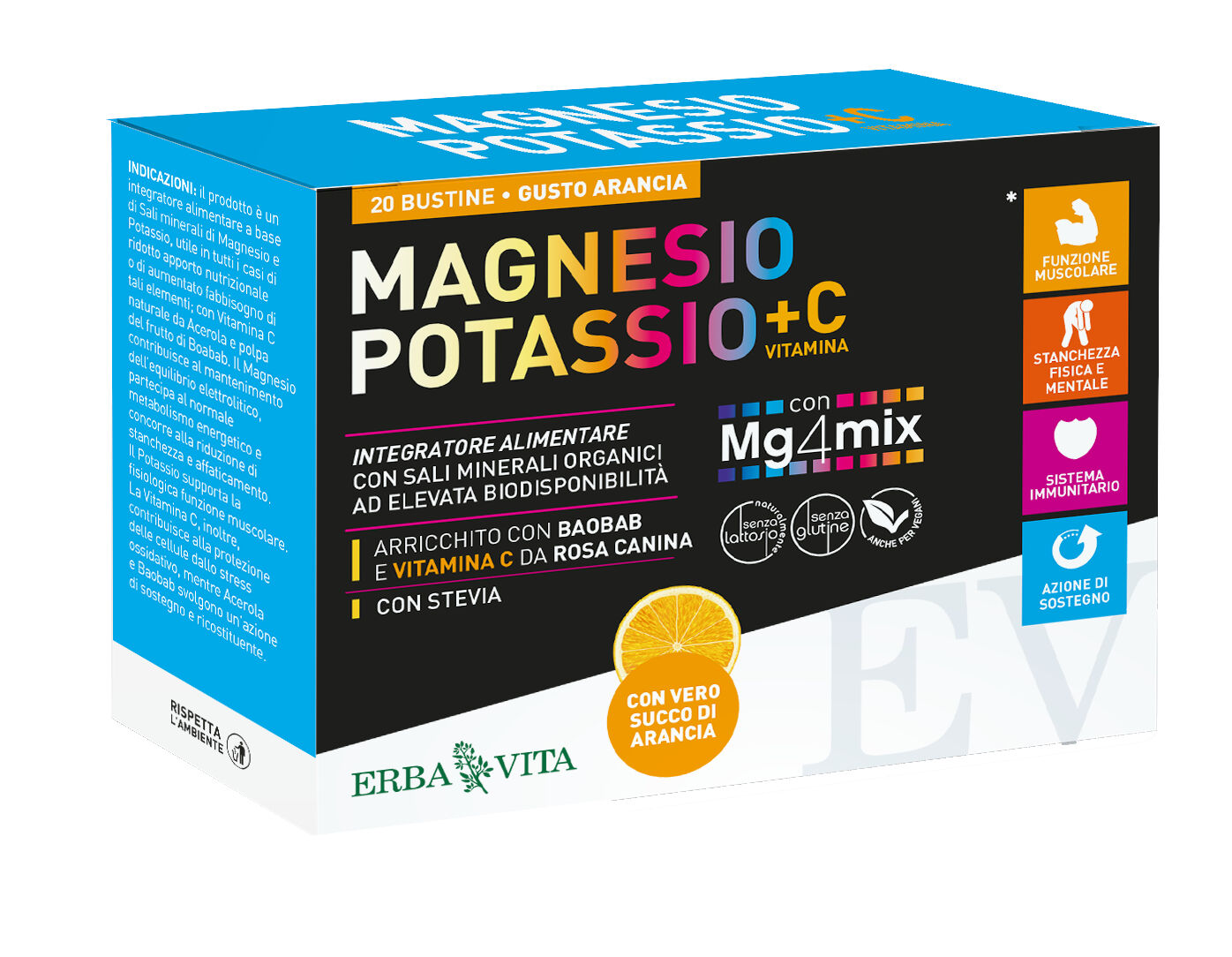 Erba Vita Magnesio E Potassio + Vitamina C Erbavita 20 Bustine Arancia