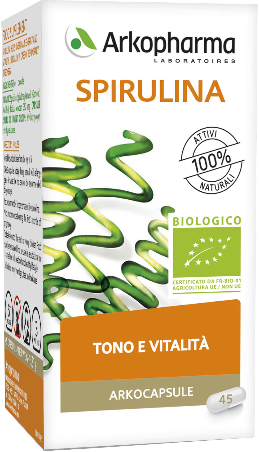 Arkofarm Srl Spirulina Bio 45 Capsule Arkocapsule