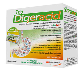 Pool Pharma Trio Digeracid Integratore Bruciore e Acidità 12 Bustine