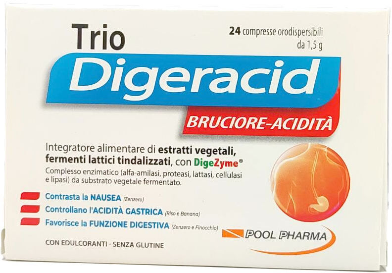 Pool Pharma Trio Digeracid Integratore Digestione 24 Compresse