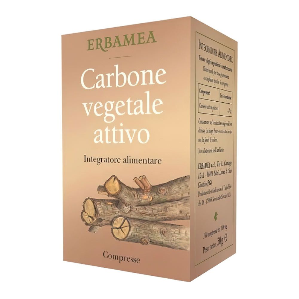 Erbamea Carbone Vegetale Attivo Integratore Intestino 100 Capsule