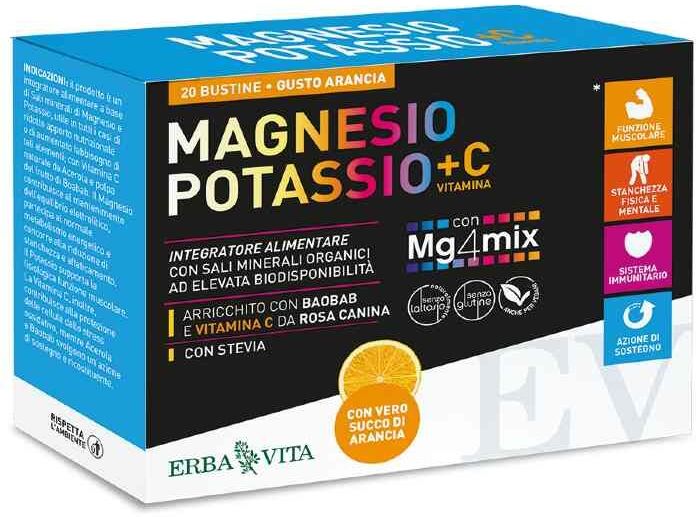 Erba Vita Magnesio E Potassio + Vitamina C Gusto Arancia 20 Bustine