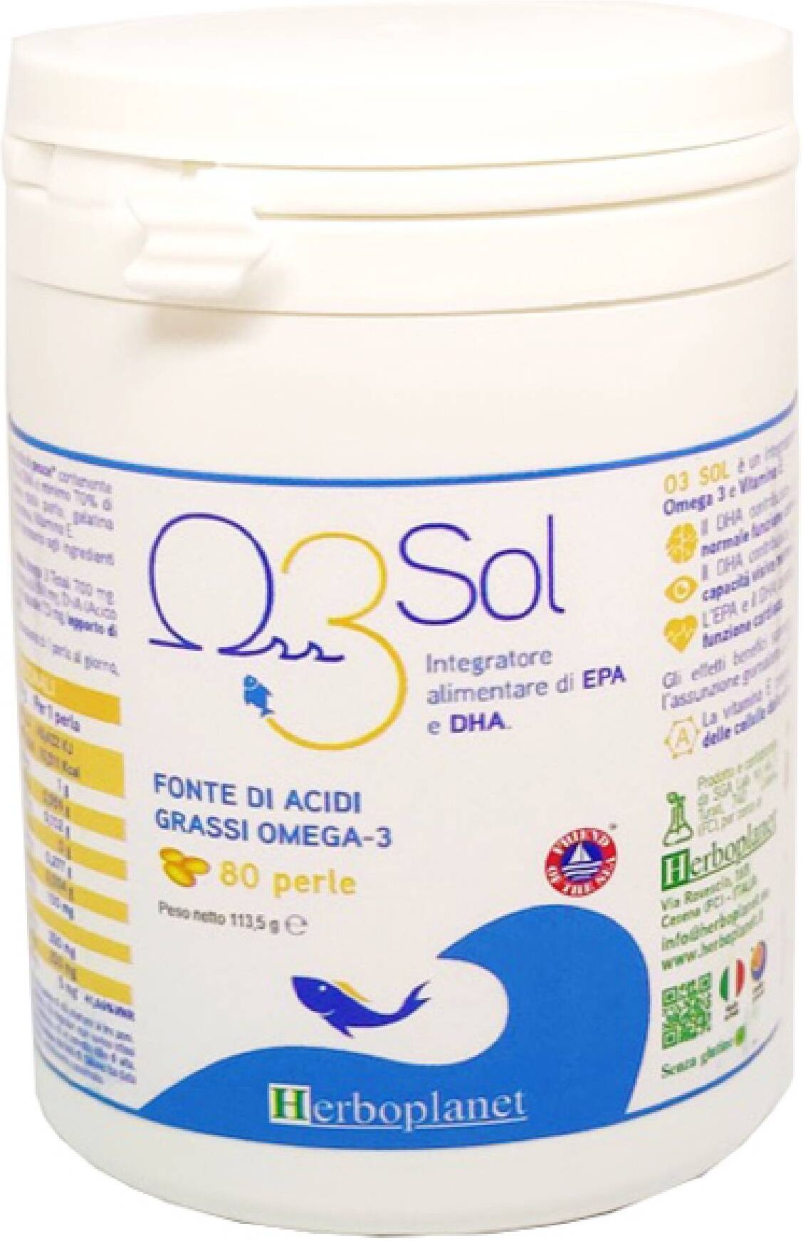 Herboplanet O3 Sol Integratore Acidi Grassi Omega-3 80 Perle