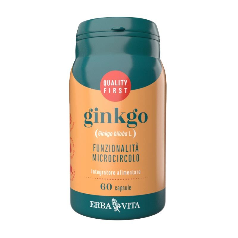 Erba Vita Integratori alimentari a Base Vegetale Ginkgo Biloba Microcircolo ed energia Mentale 60 Capsule