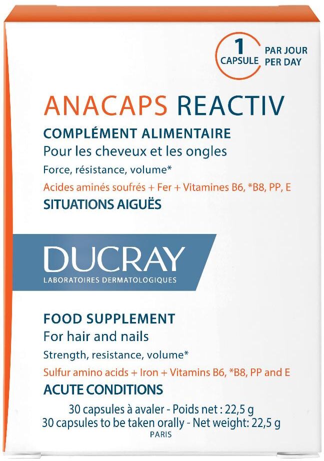 Anacaps Reactiv Integratore Alimentare Ducray Unghie e Capelli 30 Capsule