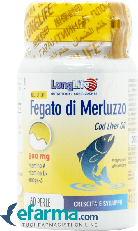 LongLife Olio di Fegato di Merluzzo Integratore Difese Immunitarie 500 mg 60 Perle