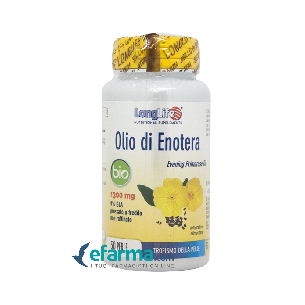 LongLife Olio di Enotera Bio 1300 mg Integratore Trofismo della Pelle 50 Perle