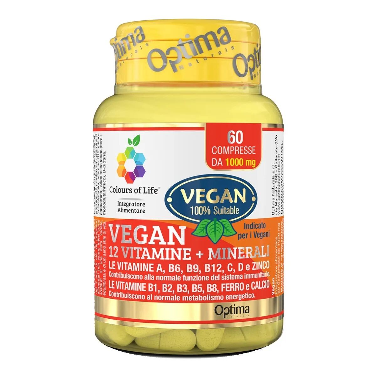 Colours of Life Optima Naturals Vegan 12 Vitamine + Minerali Integratore Difese Immunitarie 60 Compresse