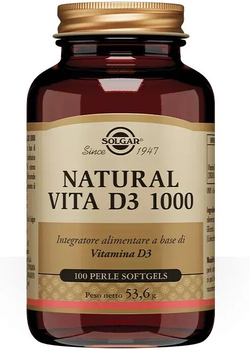 Solgar Natural Vita D3 Vitamina D 1000 Per Muscoli e Ossa 100 Perle Softgel