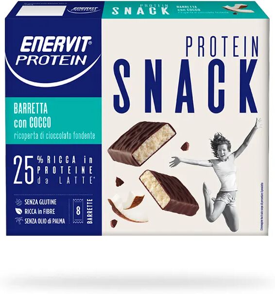 Enervit Protein Snack Barrette Proteiche Con Scaglie di Cocco e Cioccolato fondente 8 Barrette 27 gr