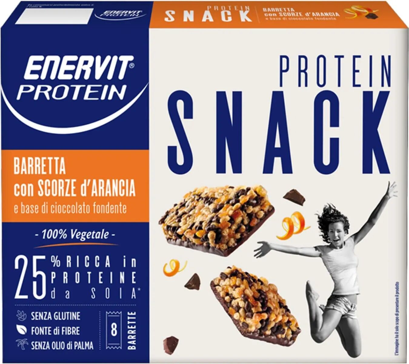 Enervit Protein Snack Barrette Proteiche con Scorze Arancia Vegetale 8 Barrette 27 gr