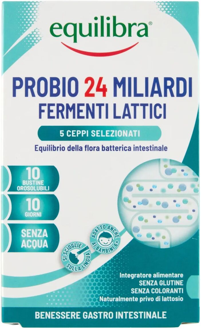 Equilibra Probio 24 Miliardi di Fermenti Integratore Equilibrio Intestinale 10 Stickpack Orosolubili