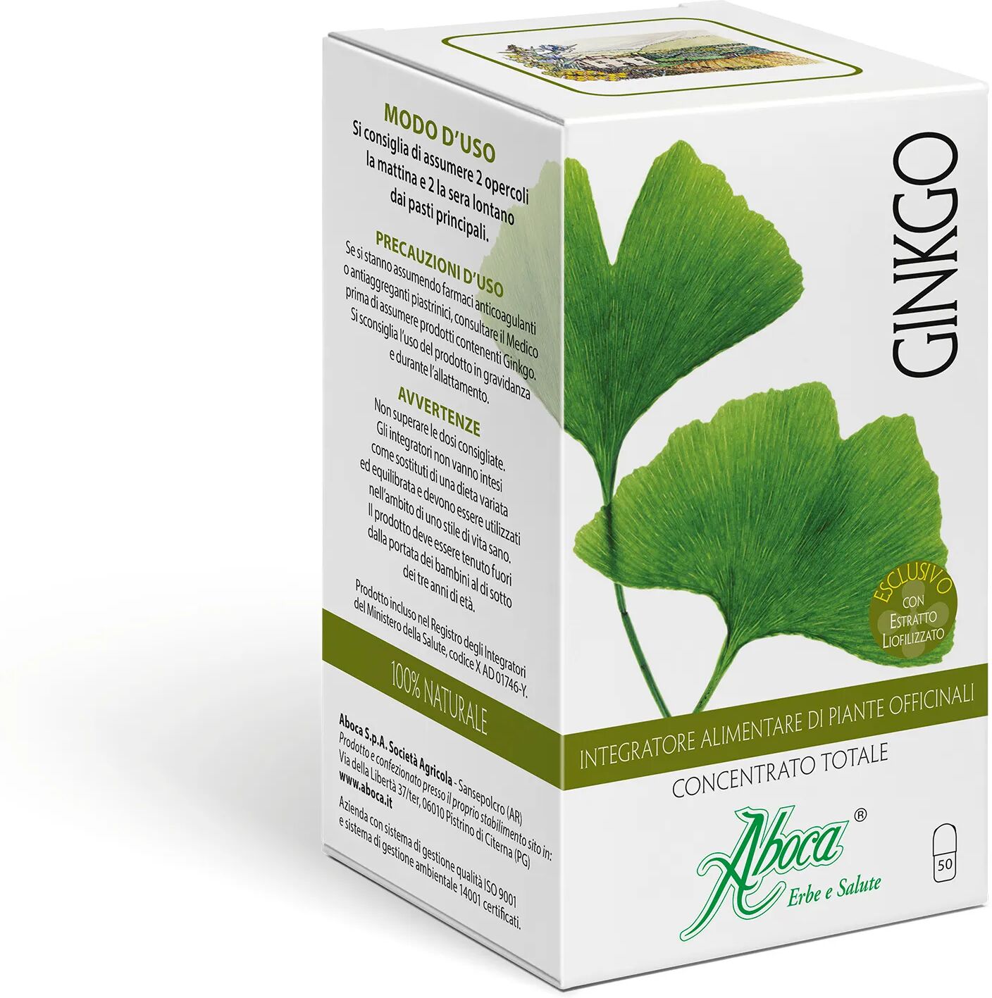 Aboca Ginkgo Concentrato Totale Integratore Memoria e Concentrazione 50 Opercoli