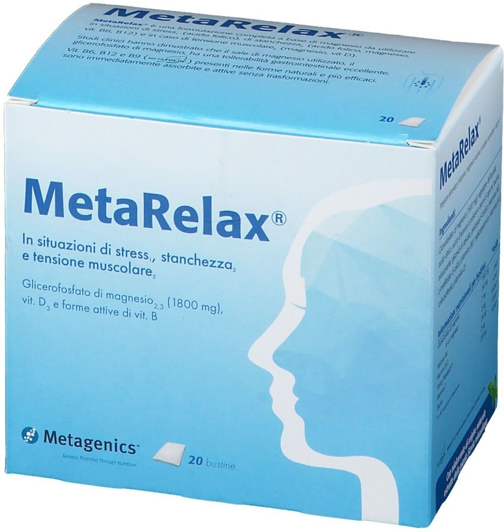 METAGENICS Metarelax Nuova Formula Integratore Stress e Tensione Muscolare 20 Bustine