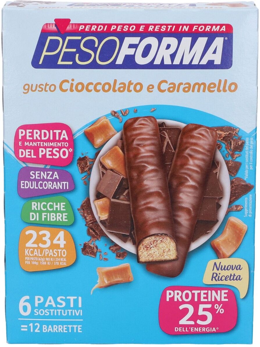 PESOFORMA Barrette Cioccolato Caramello 12 Pezzi