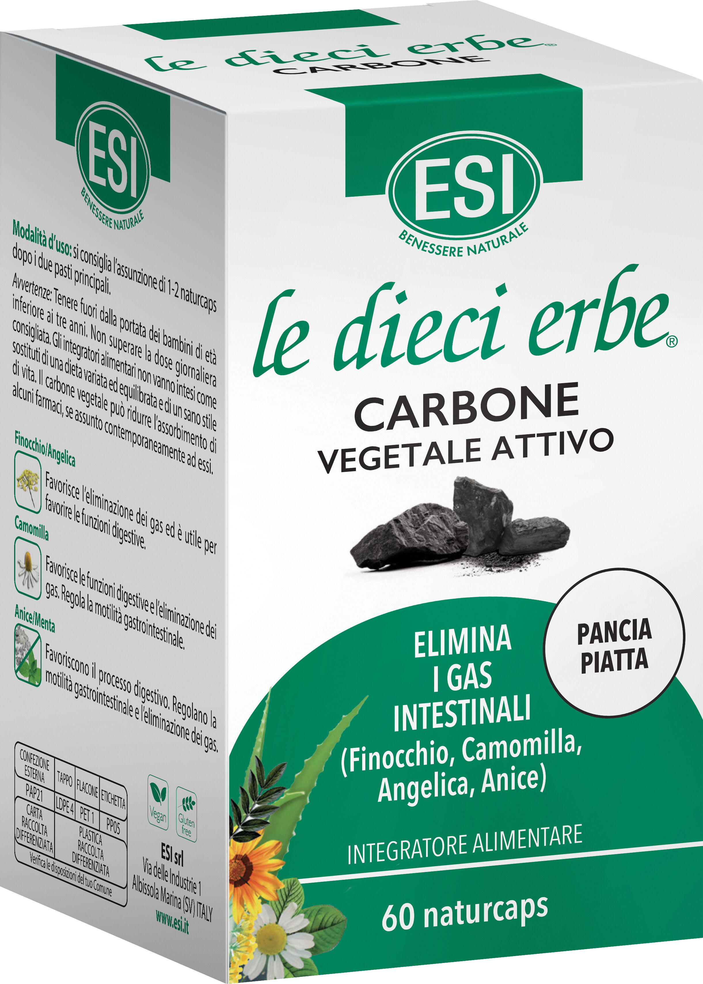 ESI le dieci erbe carbone vegetale attivo 60 naturcaps