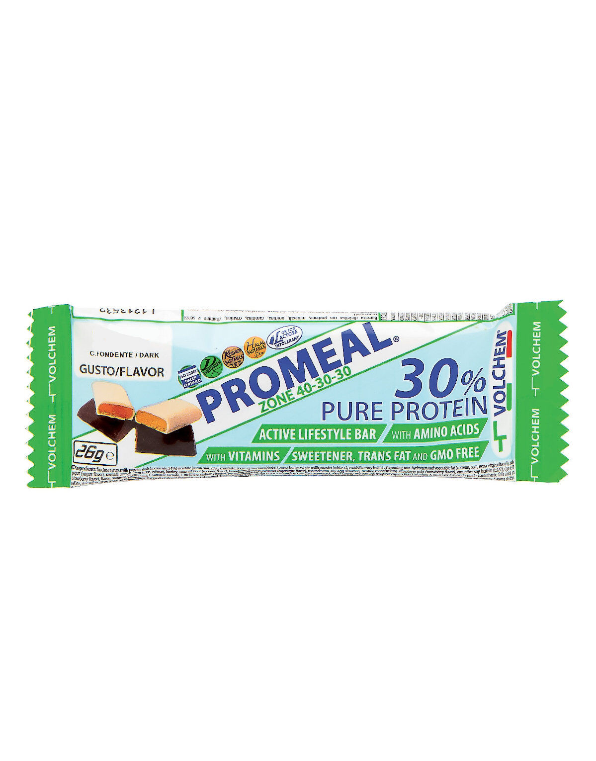 VOLCHEM Promeal Zone 40-30-30 1 Barretta Da 26 Grammi Fragola Con Copertura Di Cioccolato Bianco