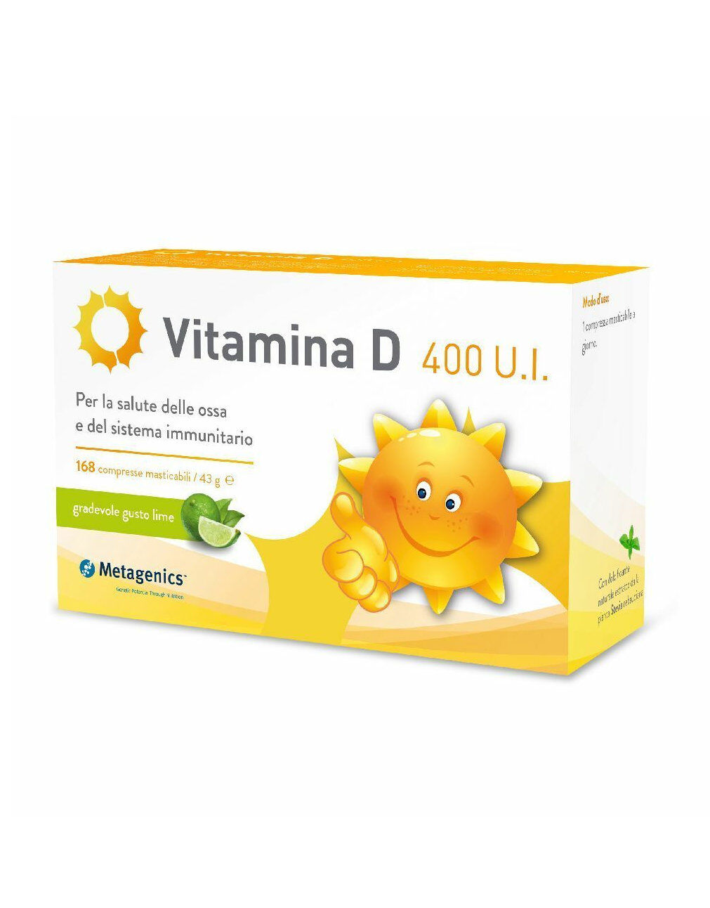 METAGENICS Vitamina D Kids 400 U.I. 168 Compresse Masticabili Lime
