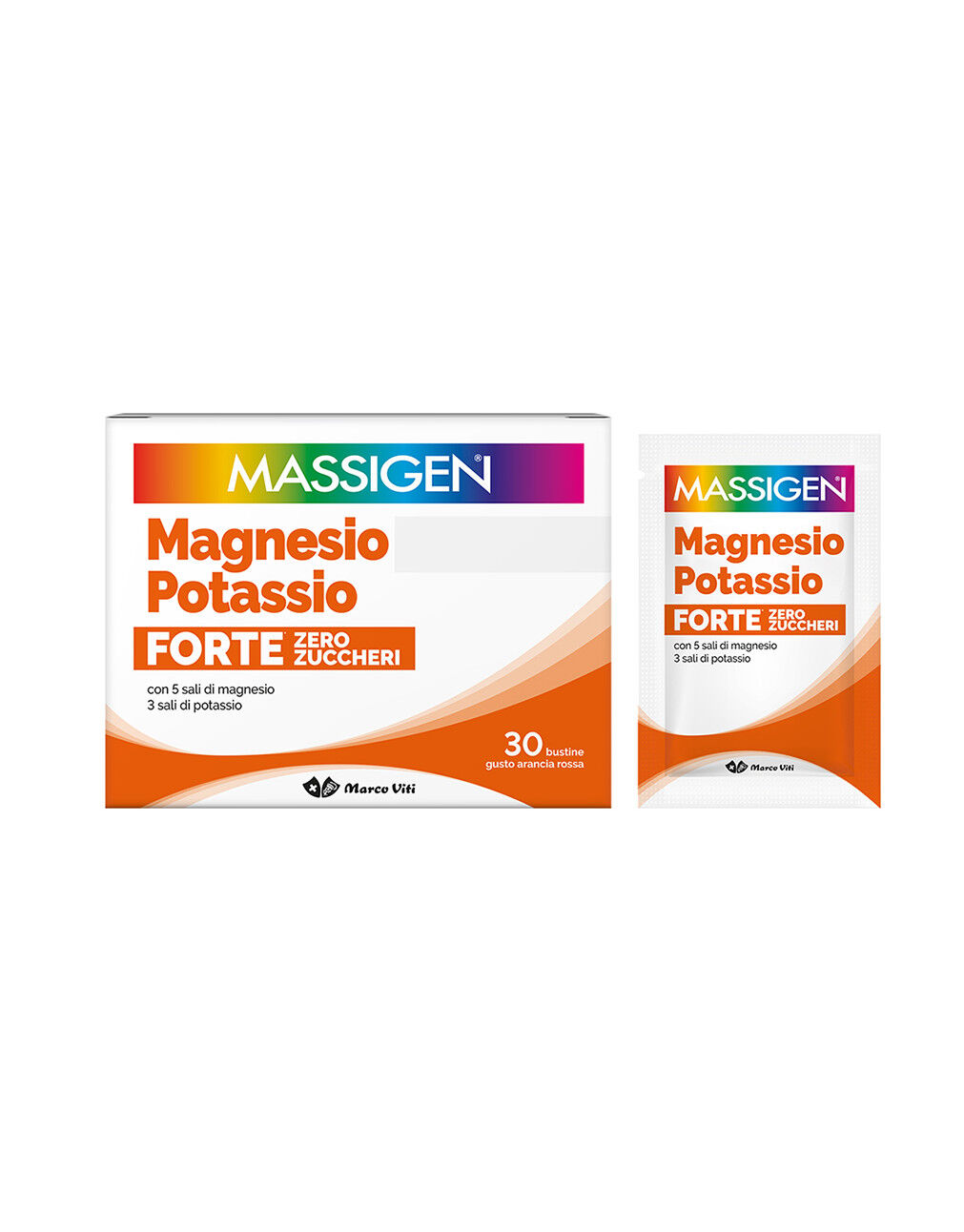 MASSIGEN Magnesio E Potassio Forte Zero Zuccheri 24 + 6 Bustine Da 8 Grammi