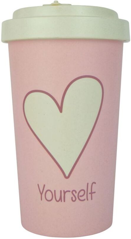 Woodway coffee to go beker bamboe love yourself - creme - 500 ml