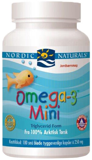 Nordic Naturals Omega 3 Mini M. Jordbærsmak - 180 Kapsler