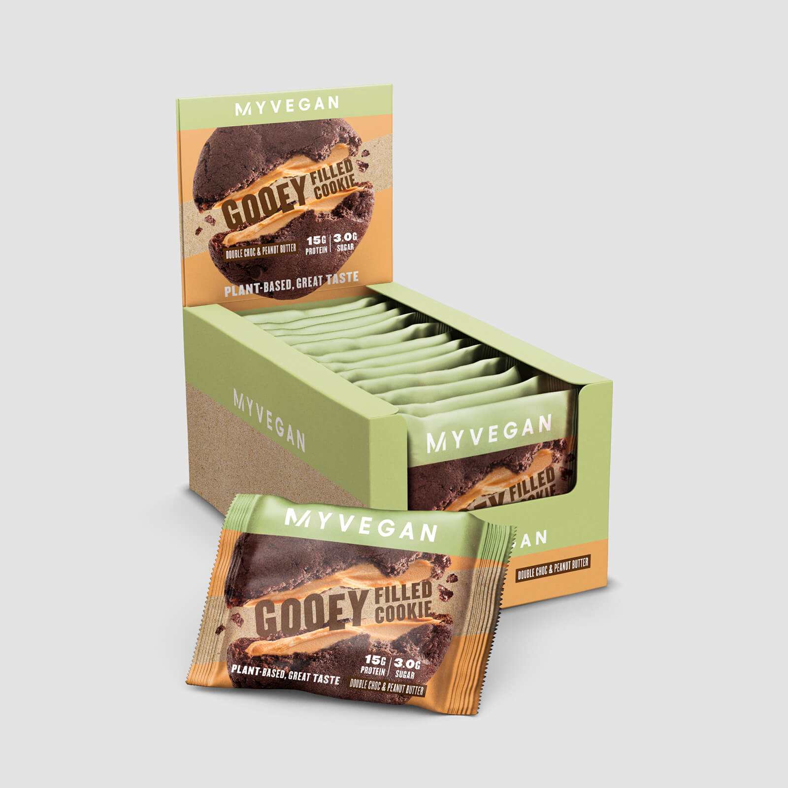 Myvegan Fylte Veganske Protein Cookies - Double Chocolate & Peanut Butter